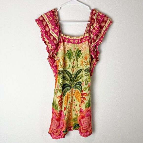 Farm Rio Tops - Farm Rio Tunic Ruffle Sleeve Palm Blouse XS 224
